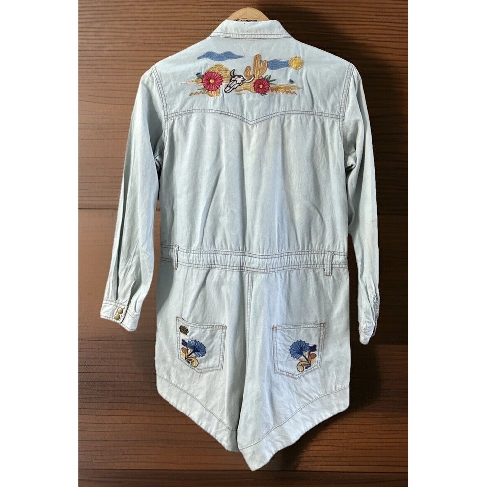 Spell Light Blue Jumpsuit with Floral Embroidery